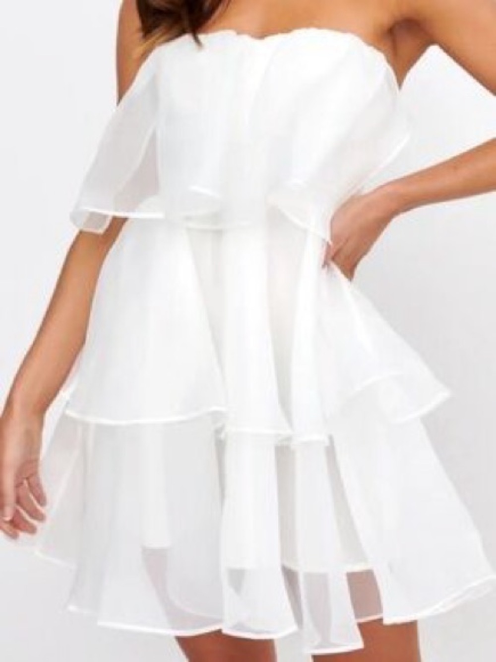 Abercrombie Fitch White Strapless Tiered Chiffon Dress bridal bachelorette